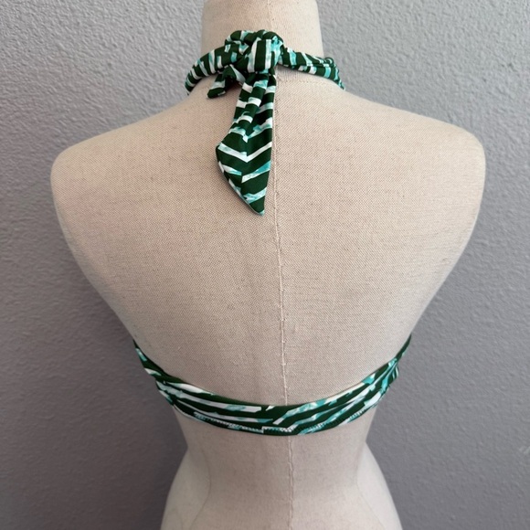 Aerie‎ Green and White Crossover Keyhole Halter Bikini Top Size Small EUC - Picture 4 of 6